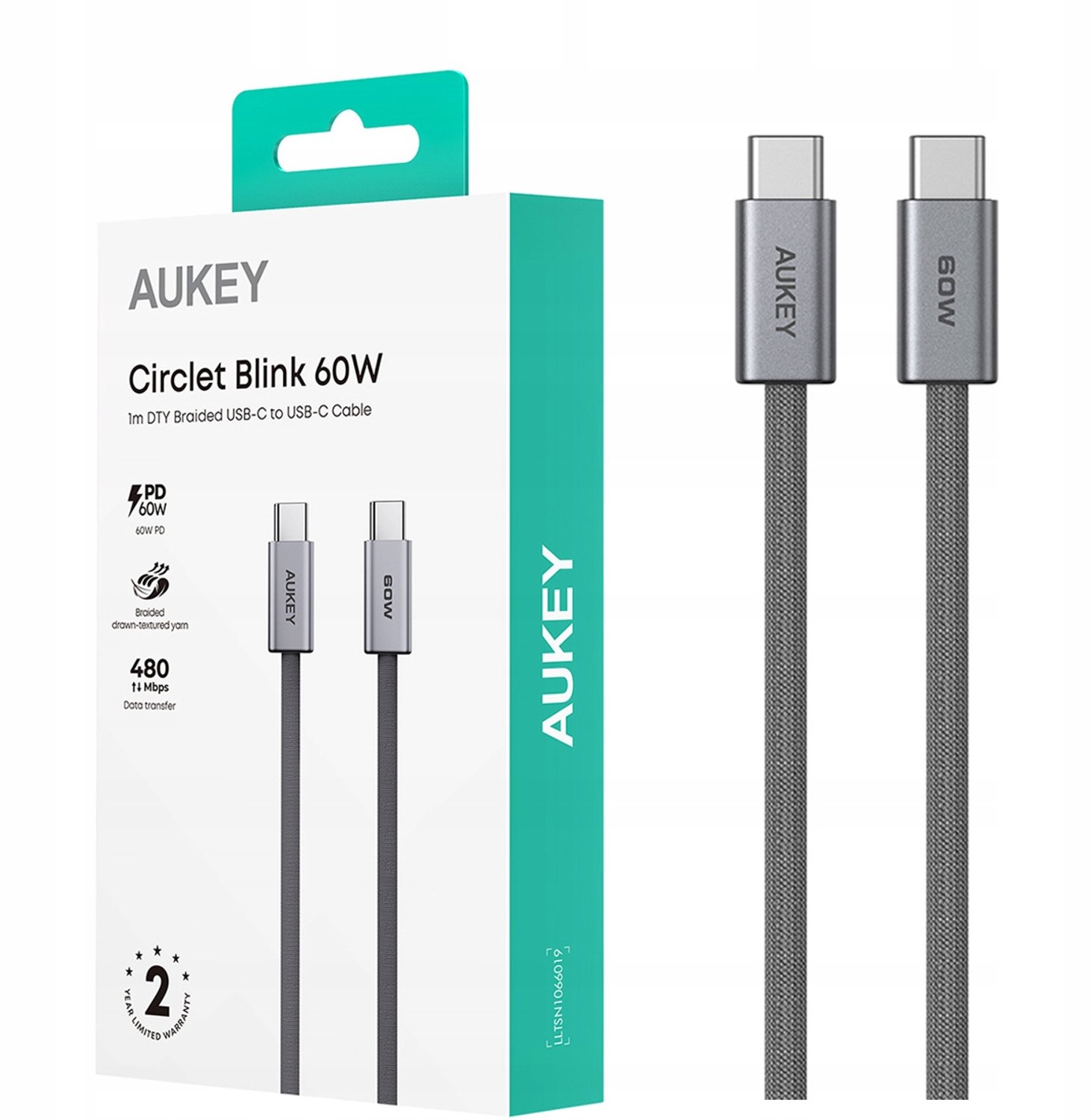 AUKEY Circlet Blink 60W 1M USB-C to USB-C Cable