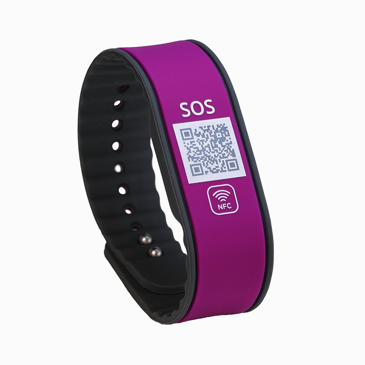 DynaTag SOS Armband Medische Armband met QR-code en NFC - Siliconen Paars - Volwassenen en Kinderen