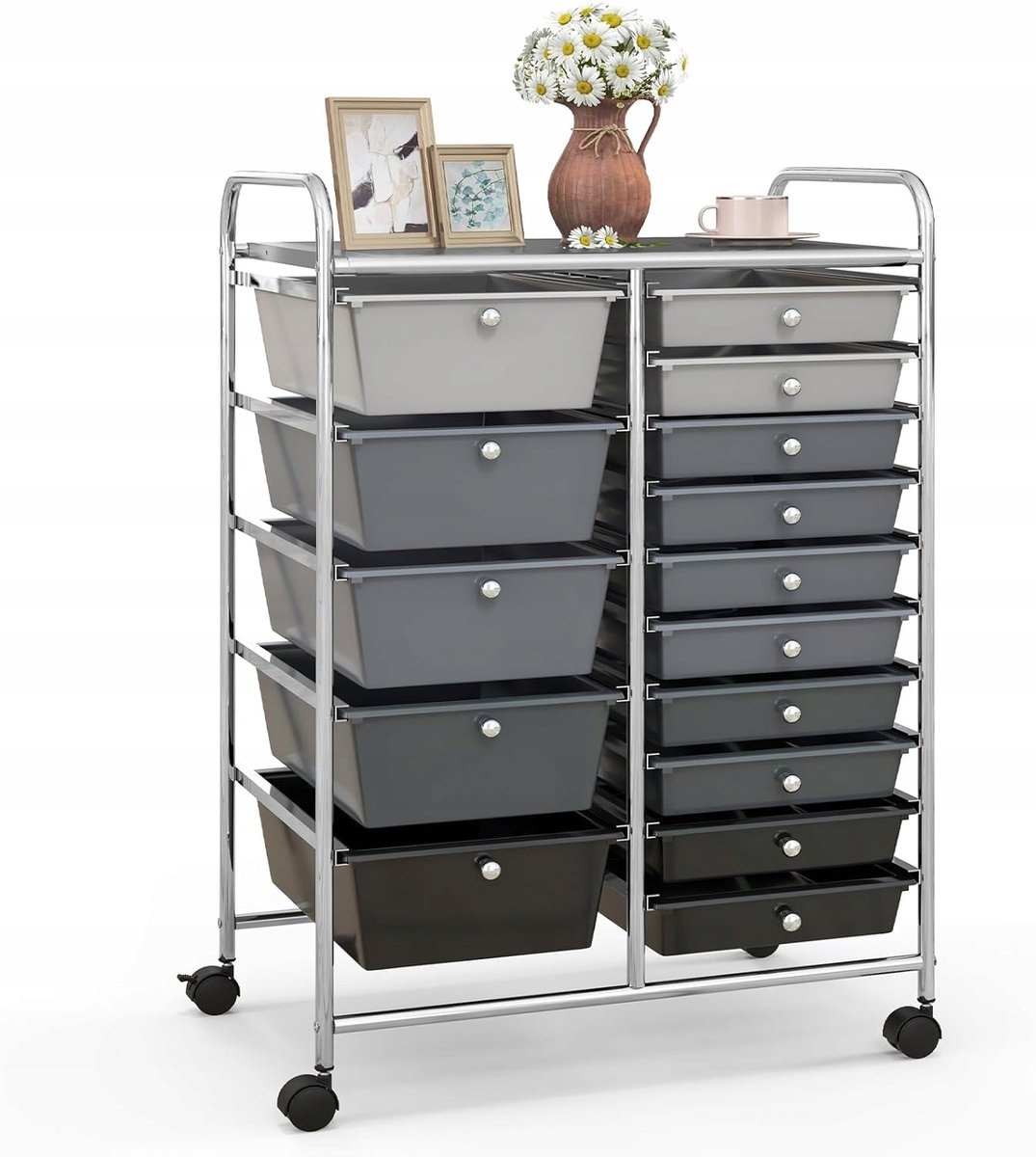Costway Rolcontainer met 15 Lades - Metaal & PP - 63x37x87cm