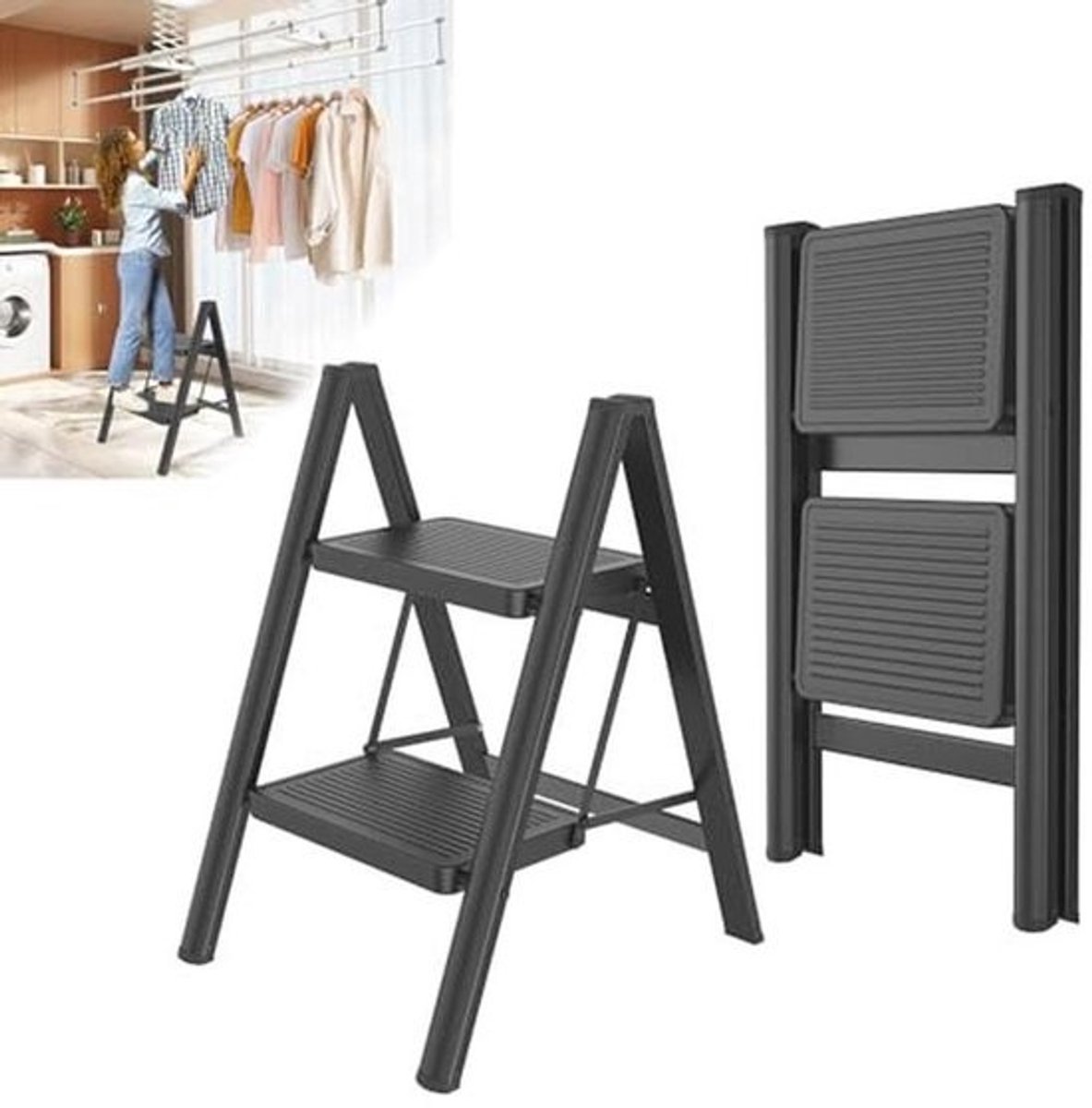 Inklapbare trapladder - Antislip - Draagvermogen tot 250 kg - Multifunctionele huishoudladder