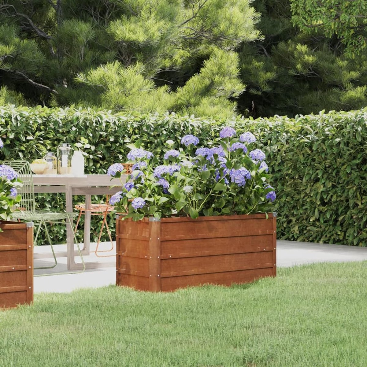 Plantenbak voor de tuin, grote bloempotten, plantenbakken, tuinpot, verhoogd bloembed voor tuin, plantenbak van metaal, grijs, 100 x 40 x 45 cm, cortenstaal