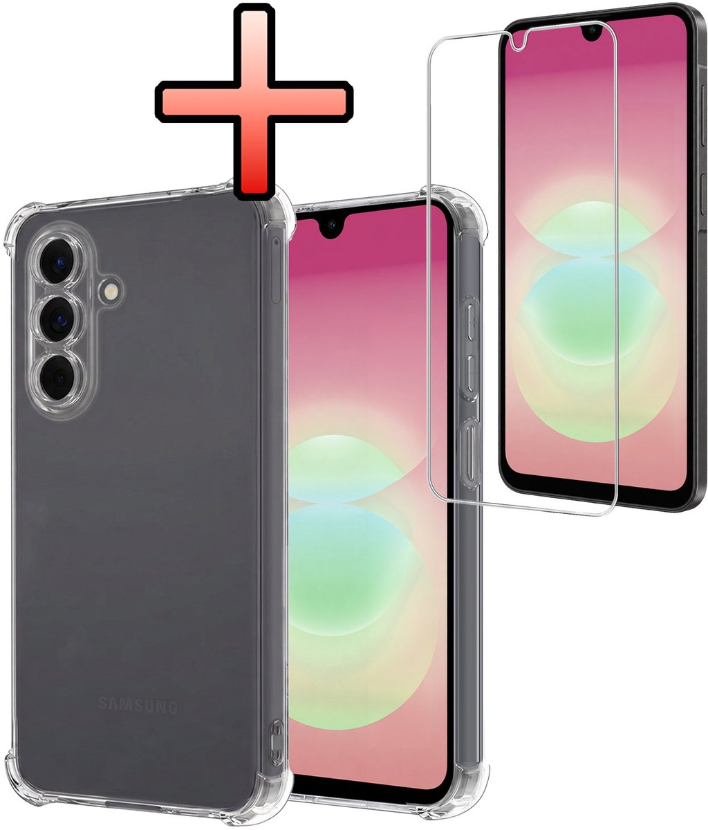 Hoesje - Met Screenprotector - Geschikt voor Samsung Galaxy A18 - Sterk & Shockproof - Siliconen Case - Back Cover - Telefoon Hoes - Shock Proof - Transparant