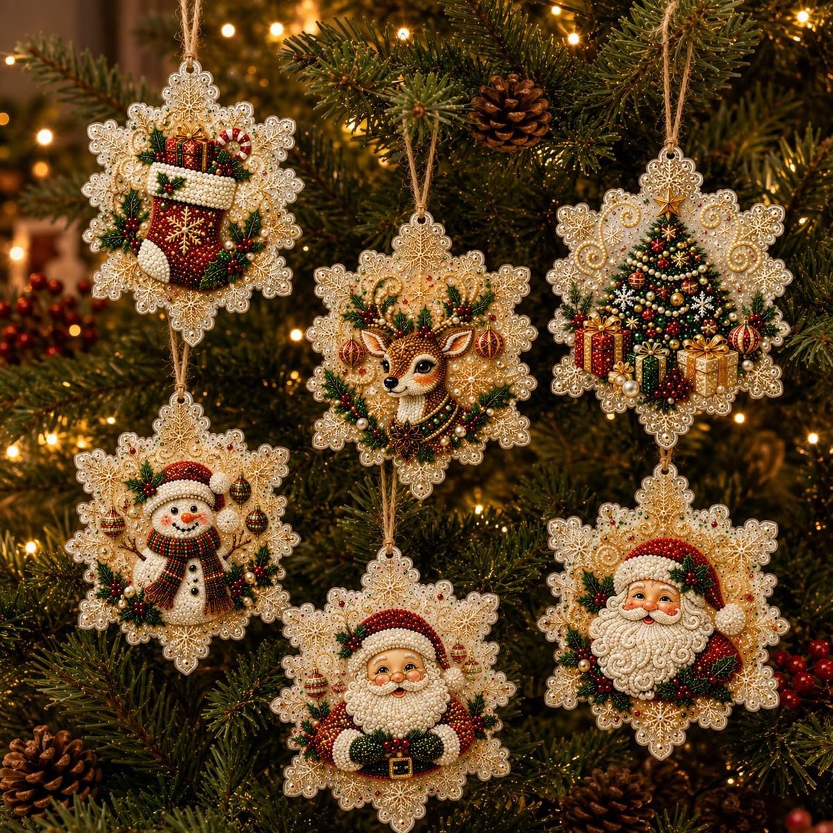 Kerst Diamond Painting Set – Parel Diamond Painting Kersthangers – DIY Knutselset met Houten Kerstornamenten – Kerstboomversiering & Kerstdecoratie voor Volwassenen en Kinderen