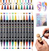 Nail Art Pennen 12 Stuks - Graffiti Stiften voor Nail Art - Nagel Stift - Nail Art Pen Set - Dubbele Tip - 24 Kleuren - Soepele Inktstroom - Sneldrogend - Nail Art Vormen - Salon & Thuis - Voor Natuurlijke Nagels & Gel & Acryl