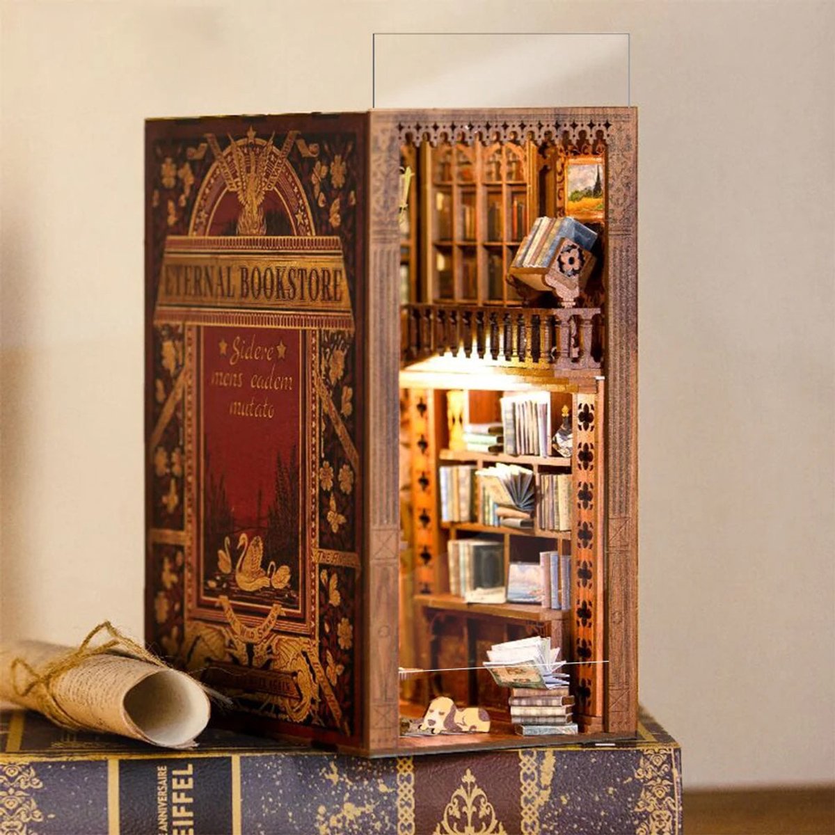 CuteBee Book Nook - Modelbouw - Houten 3D Puzzel - DIY Bouwpakket Volwassenen en Volwassenen - Boekensteun - Boekenhouder - Eternal Bookstore — afbeelding 7