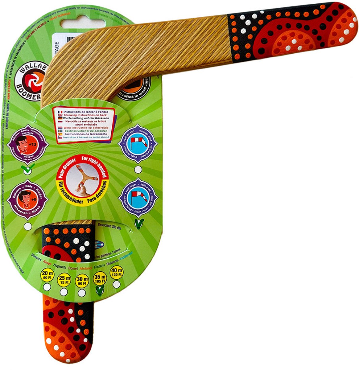 Handbeschilderde boemerang Wallaby Boomerang Vintage WB103 Hout 34 cm — cadeau in Spellen & Speelgoed - foto 3