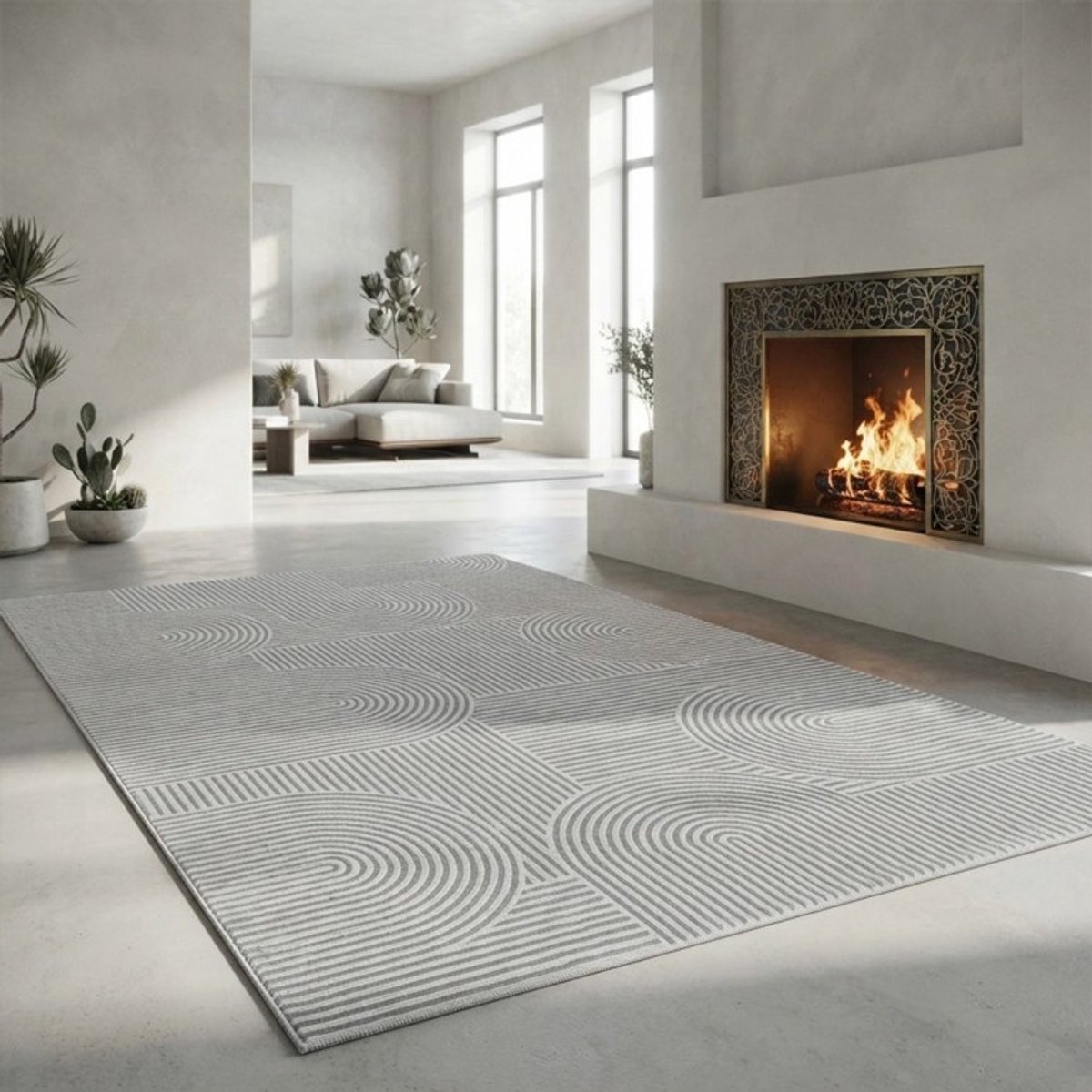 TapisTrend Designer tapijt Grijs 140x200 cm Modern vloerkleed met geometrisch reliëf, afgeronde lijnen, minimalistisch design, antislip, woonkamer