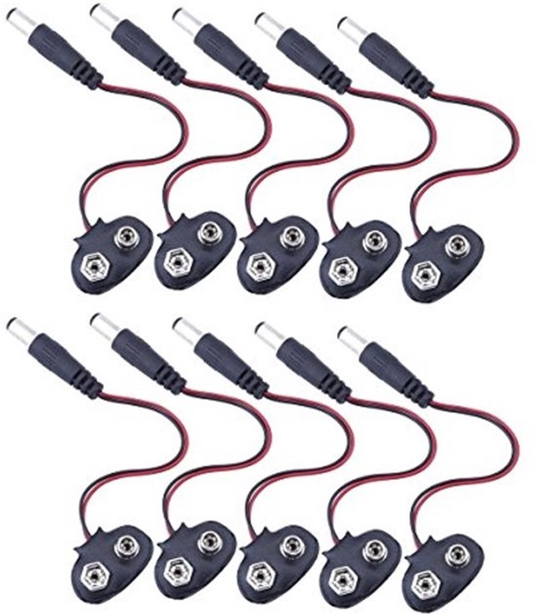 10 stuks 9V-batterijverbindingskabelclip met 2.1 x 5.5mm male DC-plug voor Arduino