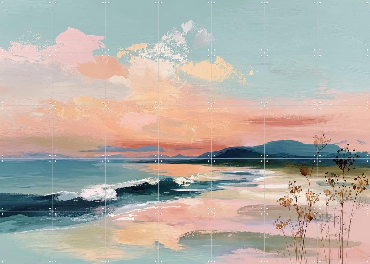 IXXI Soft Pastel Ocean Morning, Branka Kodžoman - 140 x 100 cm - Gratis ophangtool - Grote wanddecoratie en posters Woonkamer, Strandhuis