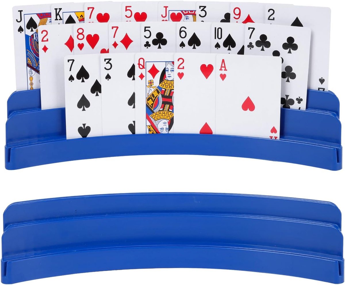 Set van 2 drielaagse speelkaartenhouders, speelkaartenhouder voor kinderen en volwassenen, handsfree kaarthouder voor familiekaarten, spelletjes, nachten, pokerfeesten