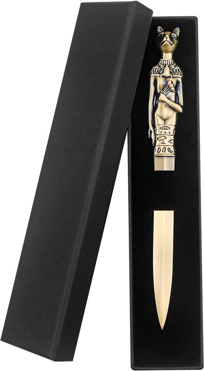 Metalen briefopener envelop snijmachine, bronzen decoratieve briefopener mes postoper met geschenkdoos (kat, 1 stuks)