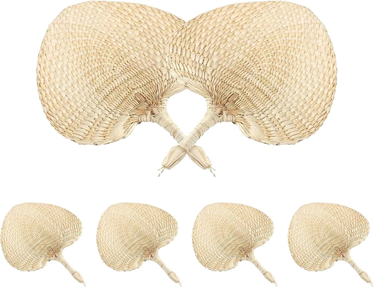Natuurlijke bastfan, handblazer, palmbladeren, handwaaier, stofkoelbehoeften in Chinese stijl, 6 stuks, natuurlijke palmbladeren, handleiding (mogelijk niet beschikbaar in het Nederlands)
