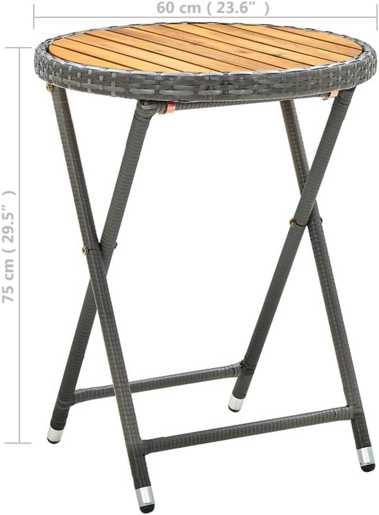 Terrastafel, tuinmeubelen, tafel, outdoor tafel, bijzettafel, grijs, 60 cm, polyrotan en acaciahout, massief hout voor tuinen, terrassen, balkons — afbeelding 2