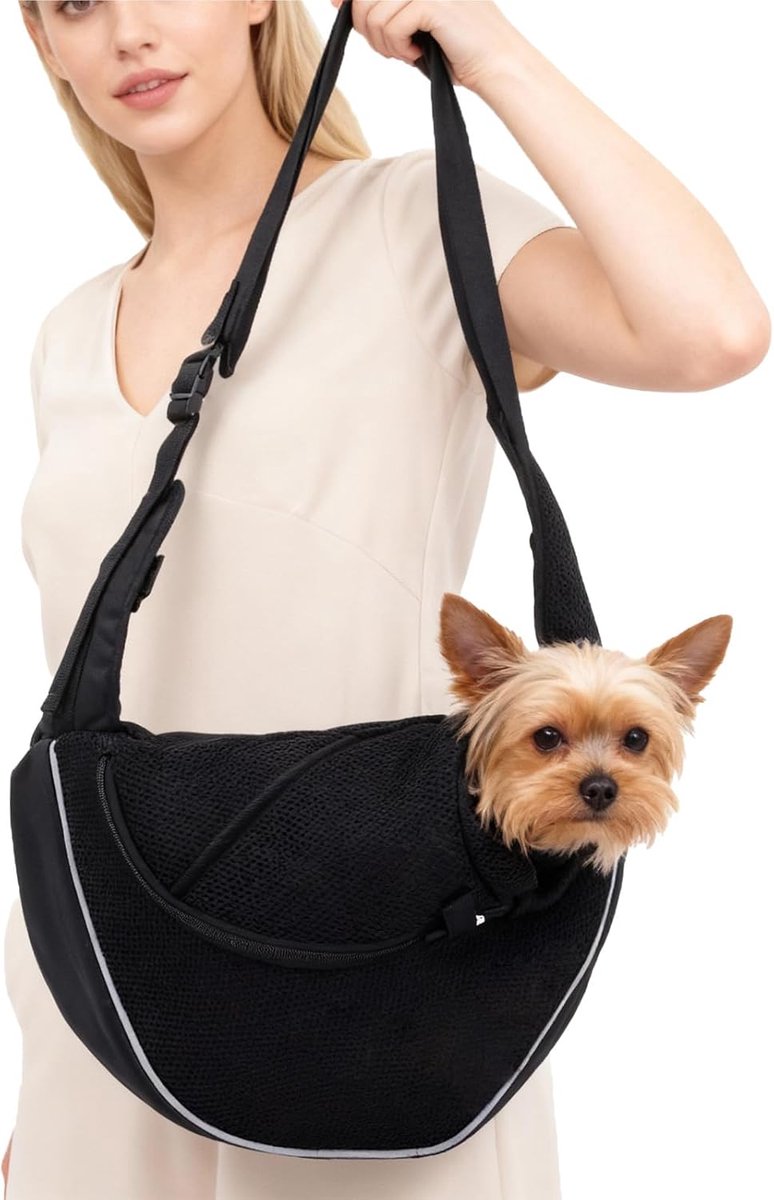 Hond kat draagtas, handsfree draagtas met verstelbare riem, ademende mesh schoudertas voor honden voor buiten, zwart, L