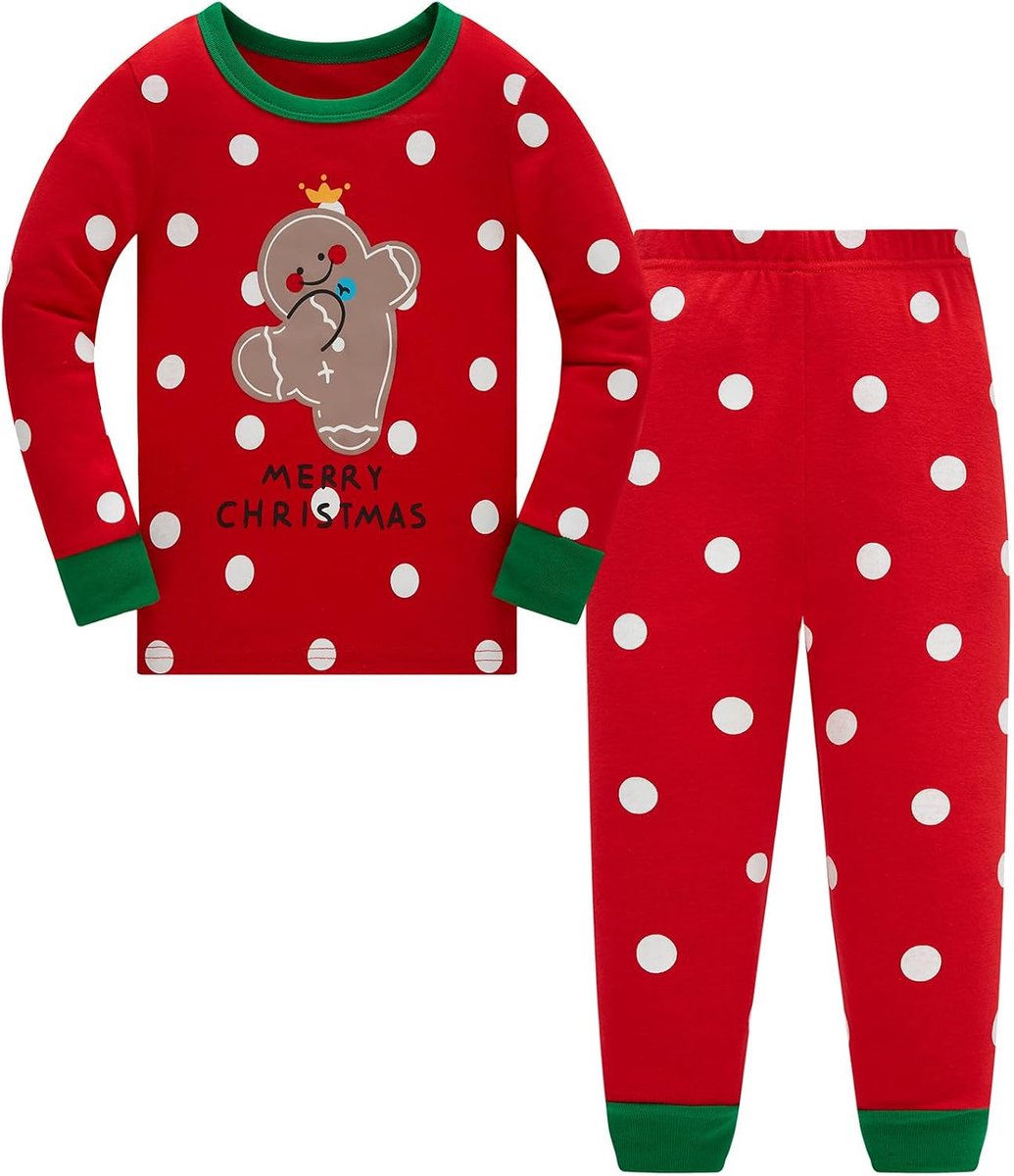 Kerstpyjama voor kinderen, jongens, katoen, meisjes, nachtkleding, uniseks, lange mouwen, 2-delige nachtkleding, outfit, 1-12 jaar