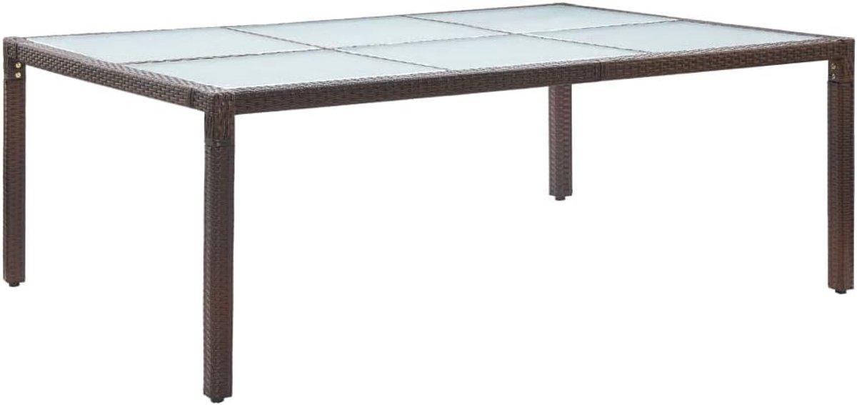 Tuineettafel van polyrotan met glasplaat en stalen frame, bruin, 200 x 150 x 74 cm, robuuste outdoortafel voor terras, praktische tuintafel met onderhoudsvriendelijk