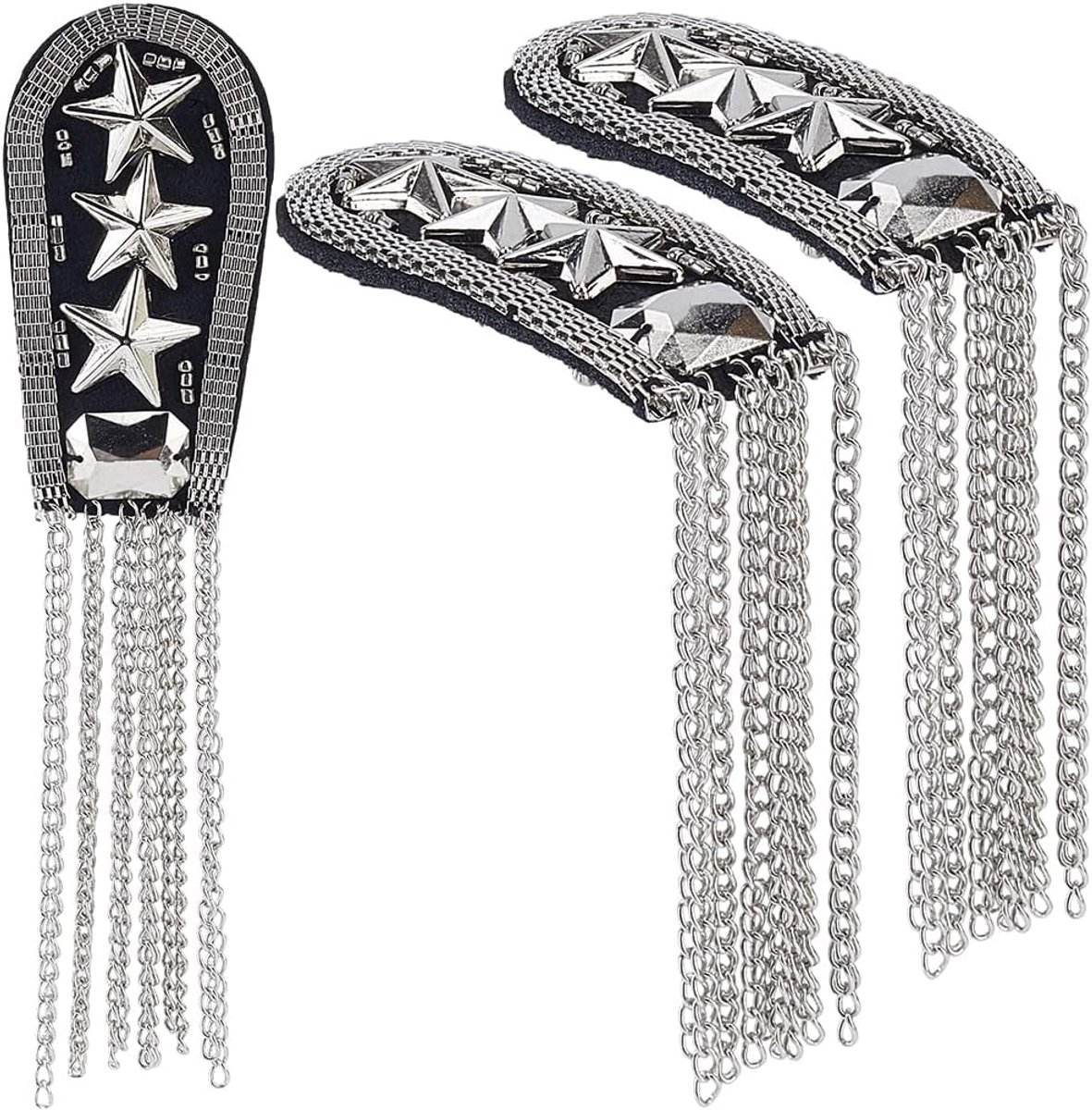 2 Stuks Zilveren Kwastjes Schouderpads Epauletten Met Pins Franje Epaulet Punk Vintage Ijzeren Sterren Decor Badge Voor Vrouwen Mannen Kostuums Cosplay Party Jassen Pak Uniformen Kleding