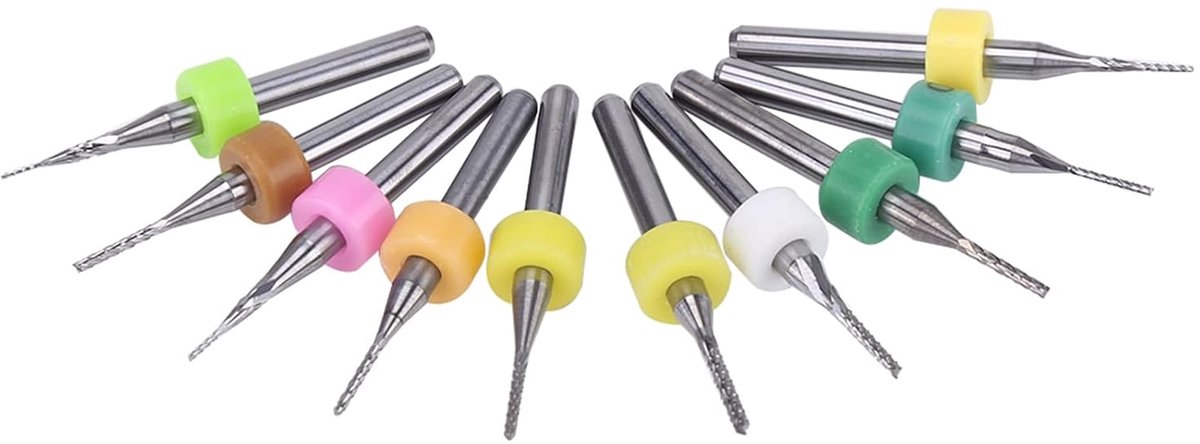 Precisie PCB-eindfreesset, 10-delige Wolfraamcarbide Snijbits voor Soepel Graveren, 1/8" Schacht, Geschikt voor Printplaat en Kunststof