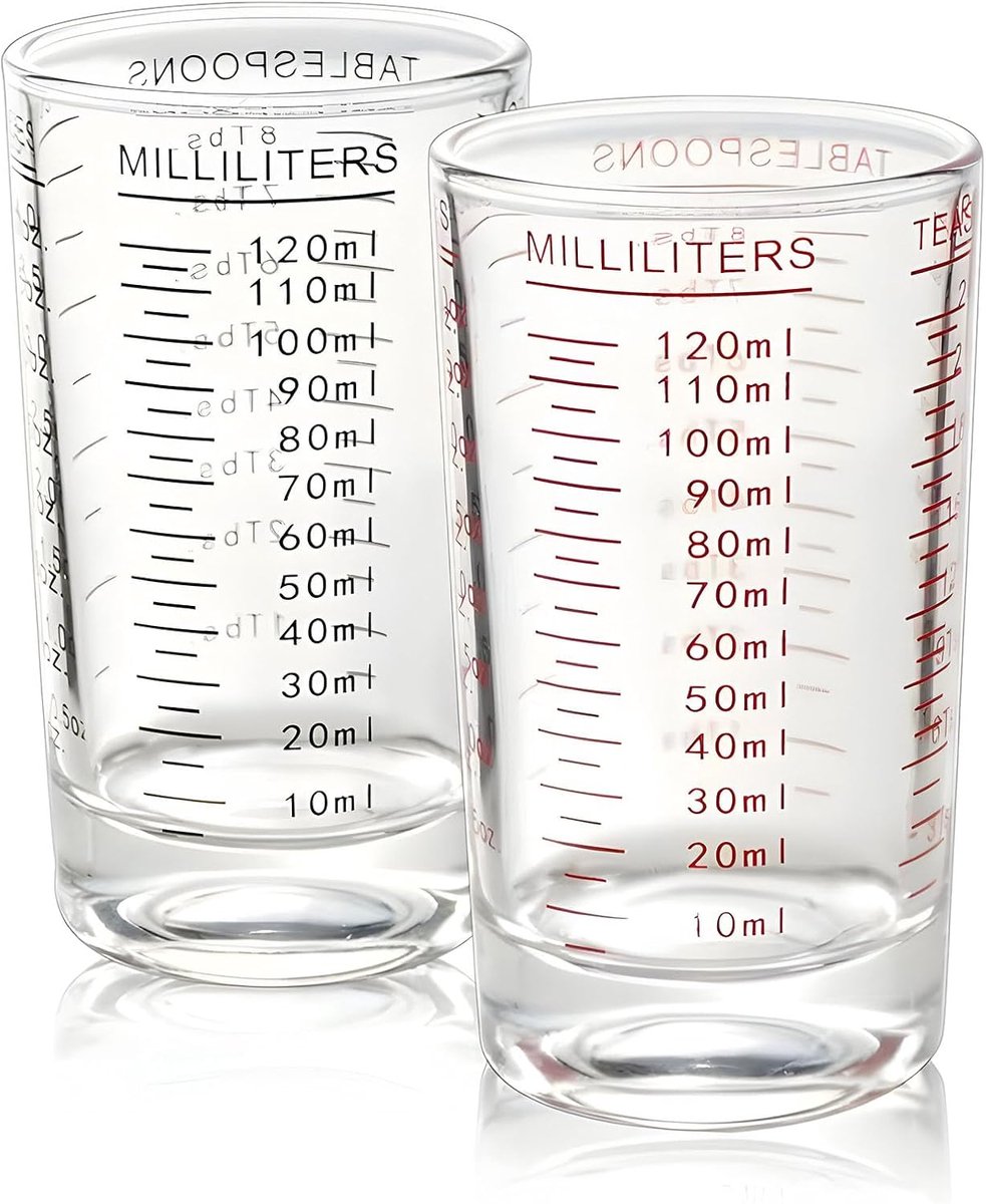 Maatbeker Glas, Forreen 2 Stuks 120ml Shot Glazen met Schaal Kleine Transparante Maatbekers Zware Mini Espresso Shot Cup voor Lab Huishouden Keuken Koken Bakken Meten
