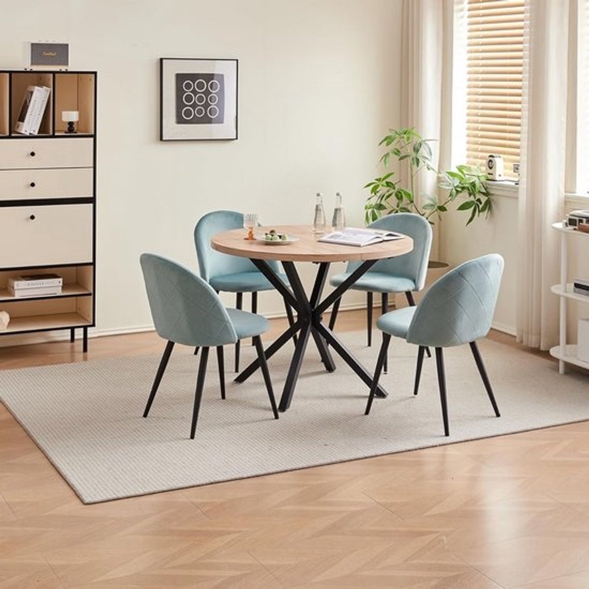 Eetkamerset - Tafel en stoelen - Gezellig tafelen - MDF-tafelblad - 100 x 100 x 765 cm - Lichthoutgroen
