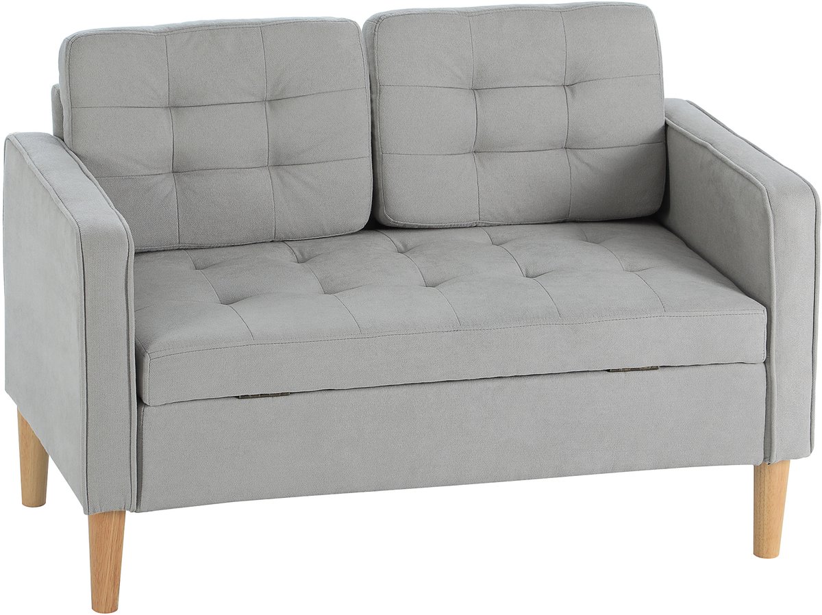 Homona Tweezitsbank met opbergruimte - Met knoopdetails - 117 x 62 x 78 cm - Lichtgrijs
