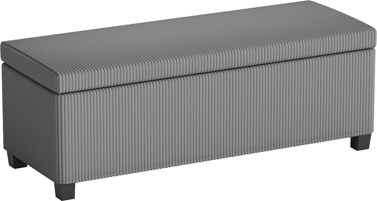 Homona Zitbank met opbergruimte - 84 L - Met corduroy bekleding - 112 x 42 x 40 cm - Grijs