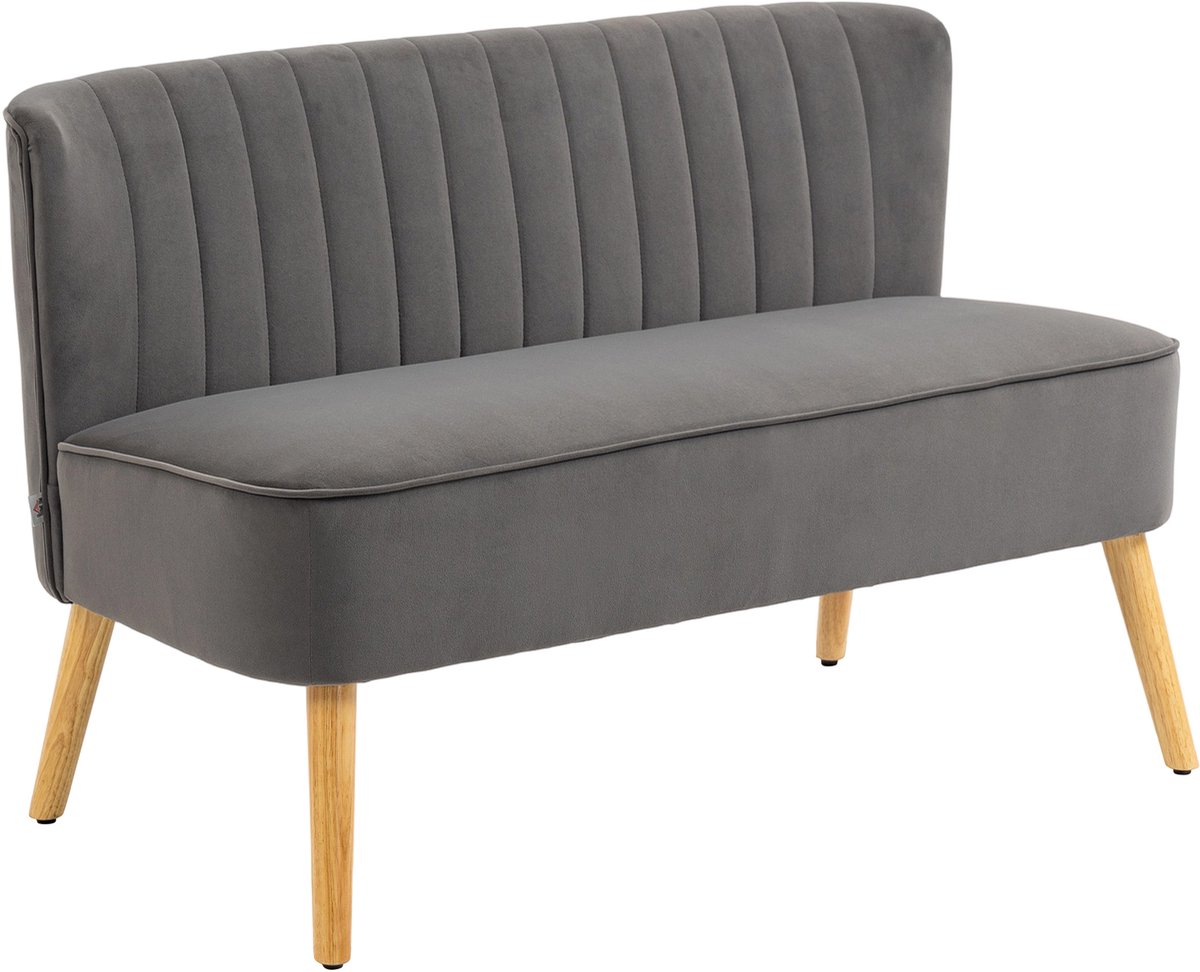 Homona 2-zitsbank - Met houten poten - 117 x 56,5 x 77 cm - Donkergrijs