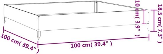 Cortenstaal plantenbak 100 x 100 x 18,5 cm, verhoogd bloembed van weerbestendig staal met open bodem voor goede drainage, decoratieve bloembak voor planten, groenten — afbeelding 2