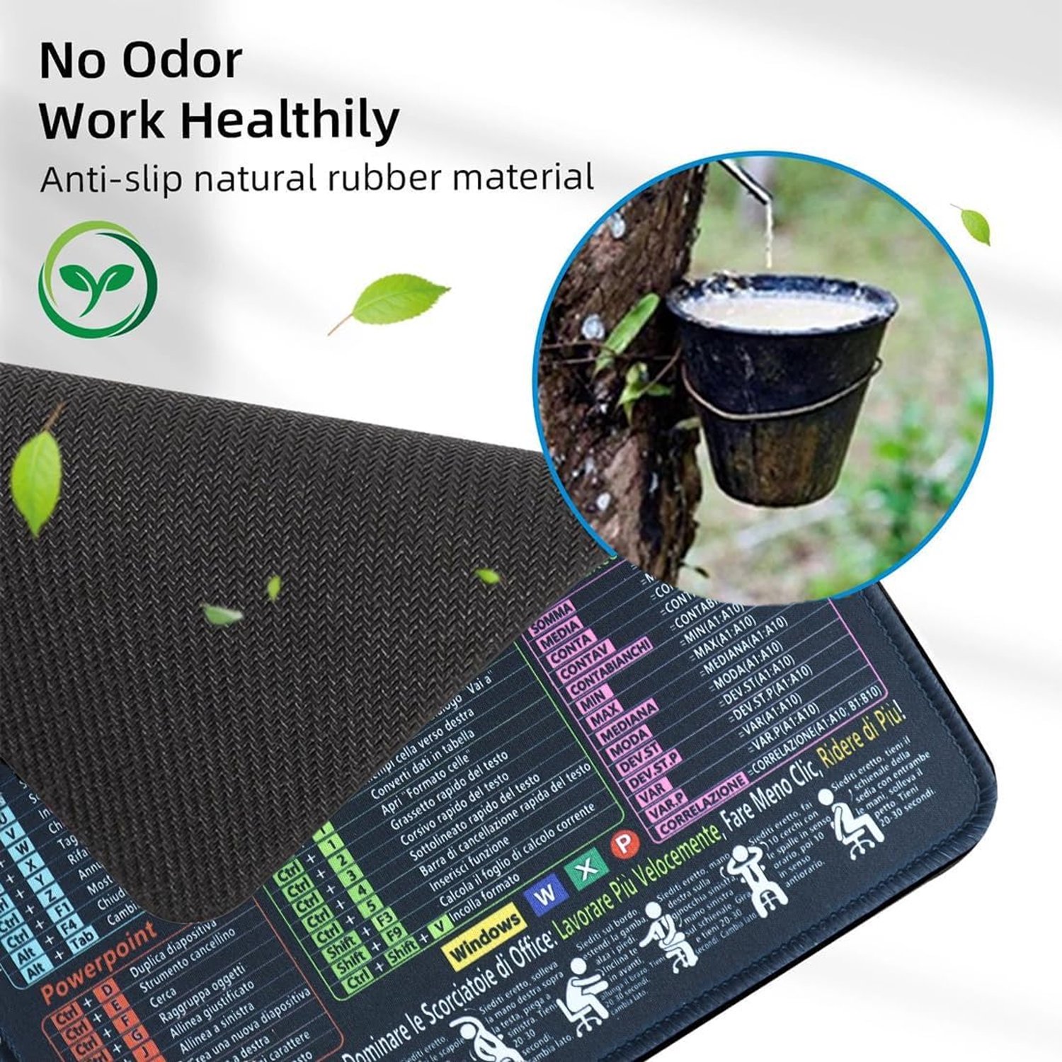 muismat met Excel sneltoetsen - antislip - genaaide randen - ideaal voor PC Office spreadsheets - ShopVlot