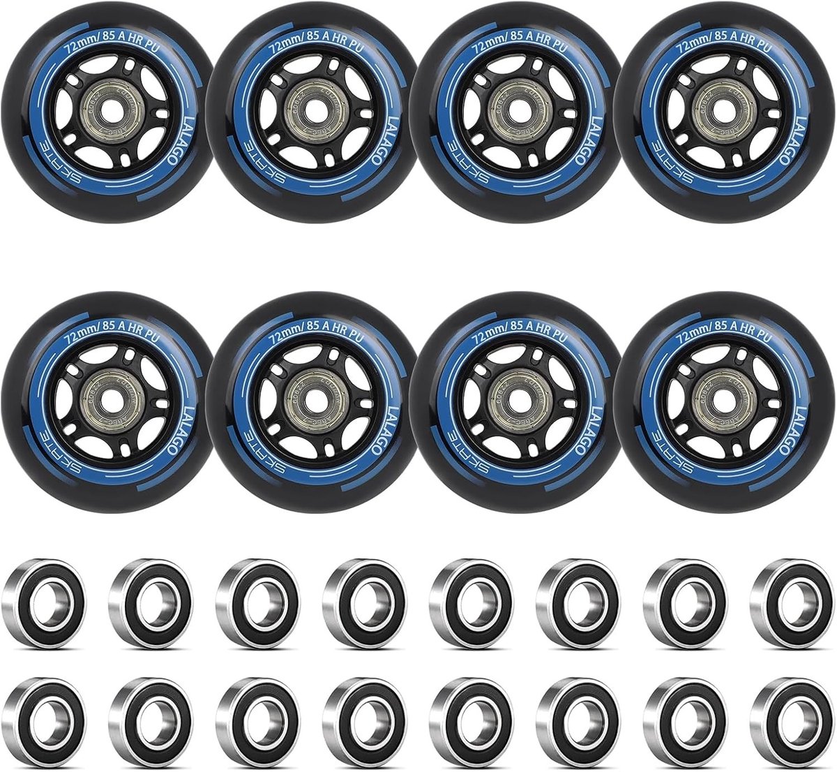 Inline Skate Wielen 72 mm - Set van 8 Stuks - Duurzaam, Hoogwaardige 88A Hardheid, Geschikt voor Freestyle en Recreatief Gebruik