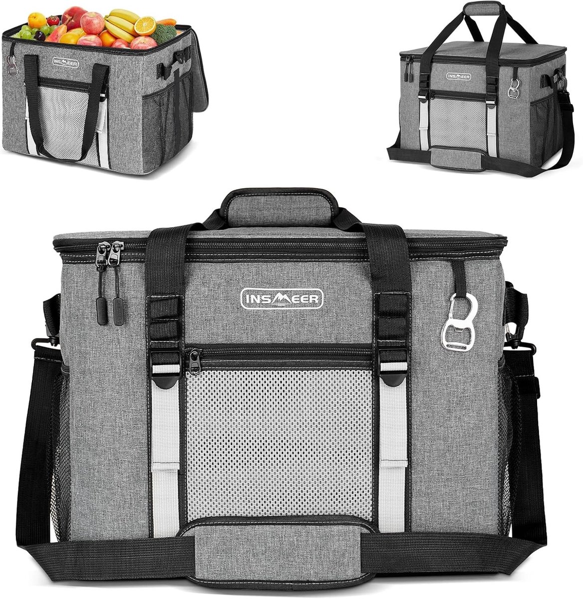 Koeltas - Donkergrijs - 44 x 34 x 34 cm - Opvouwbare Koelbox met 50 Liter Capaciteit - Voor Picknicks en Camping