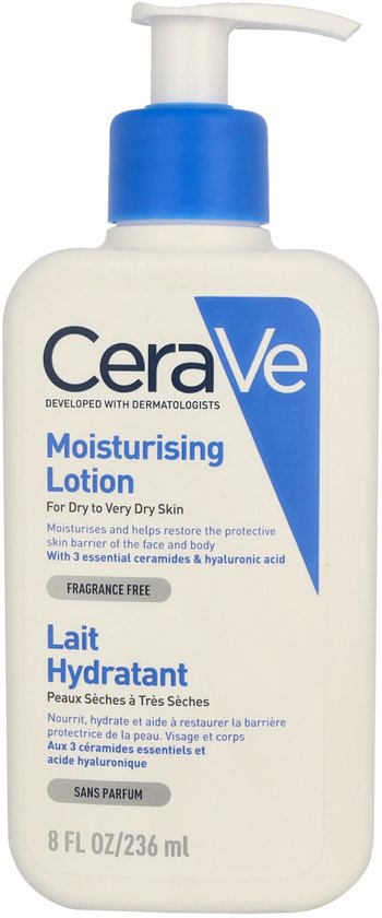 CeraVe Moisturising Lotion met witte pompdispenser. Voor de droge tot zeer droge huid.
