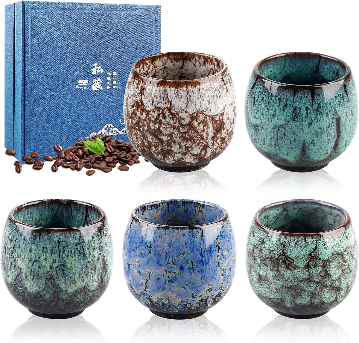 Set van 5 espresso kopjes van 110 ml - Stevige keramiek - Ideaal voor espresso, moka en macchiato - Perfect als cadeau voor koffieliefhebbers