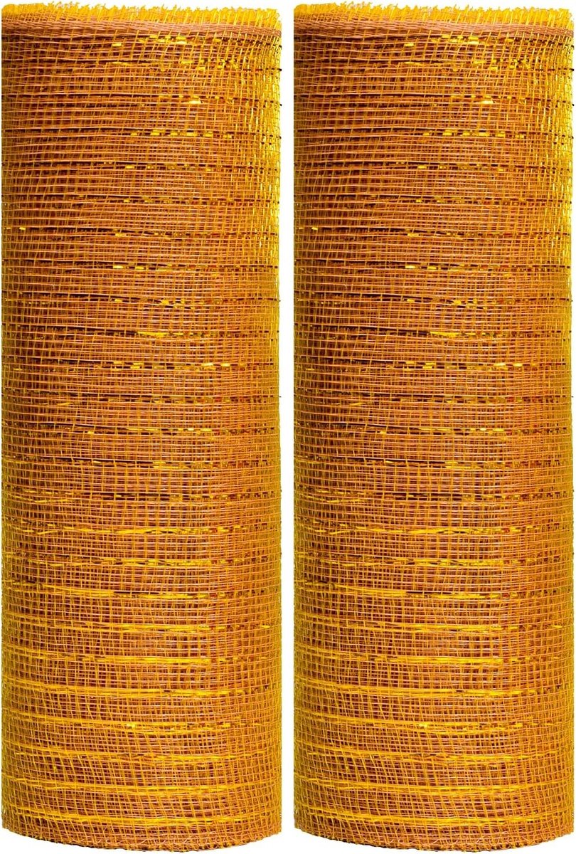 2 Rollen Kerst Poly Mesh Lint 10 inch x 10 m Metallic Foil Deco Mesh voor Kerstboom, Kransen en Versieringen (Goud)