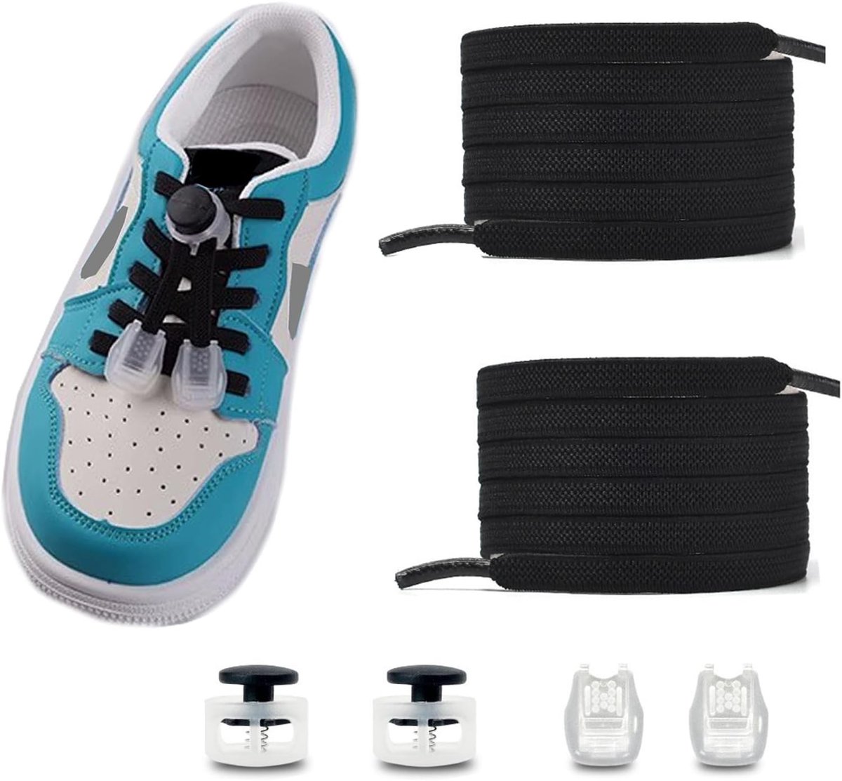 Elastische veters voor volwassenen en kinderen, ideaal voor sportschoenen, hardloopschoenen en wandelschoenen, 100 m zonder knopen