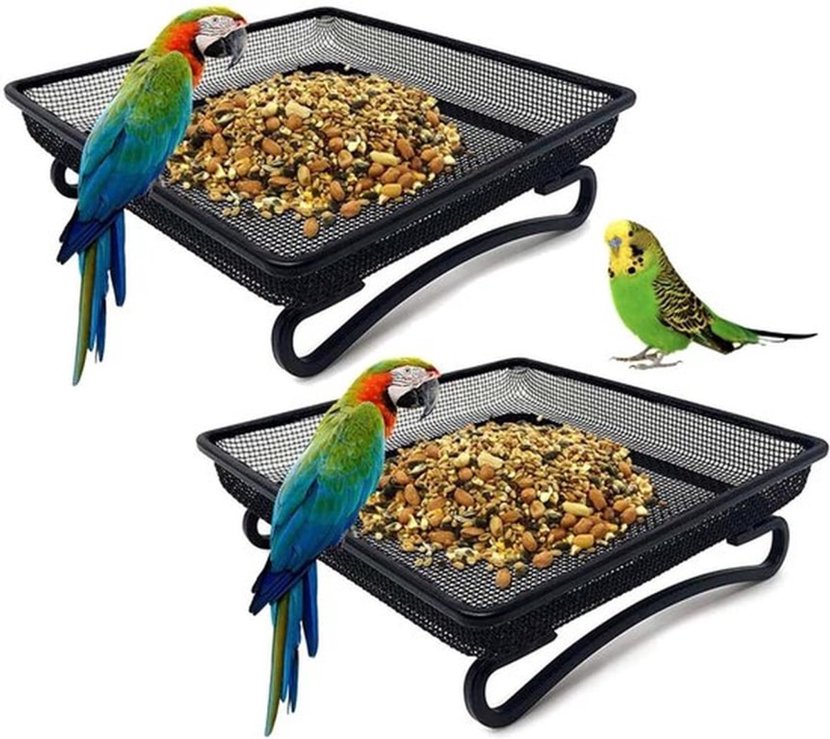 Set van 2 Voederstations voor Tuinvogels - Fijnmazige Vogelvoederbakken voor Zwartjes en Duiven