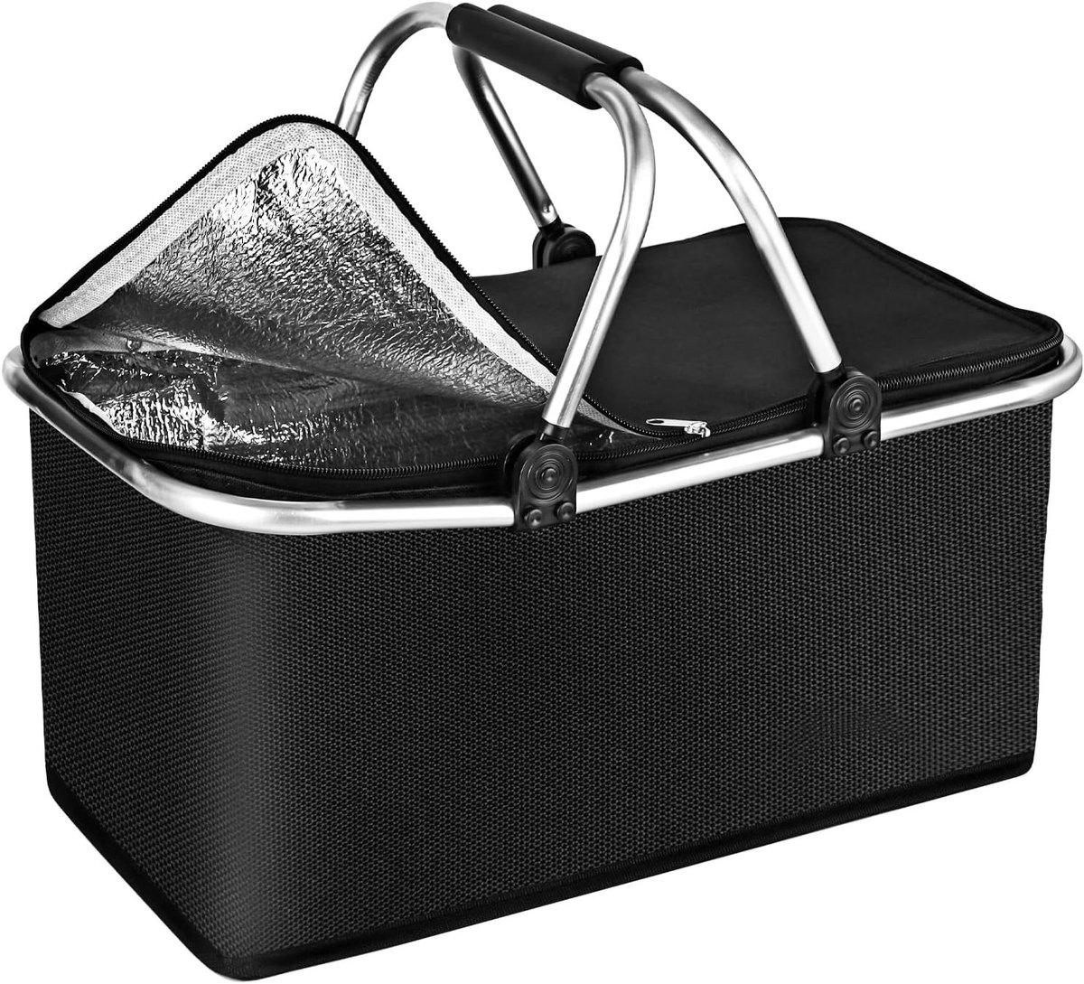 Vouwbare Winkelmand van 30 Liter, Grote Picknickmand met Twee Gevoerde Handvatten voor Reizen, Winkelen en Picknicken