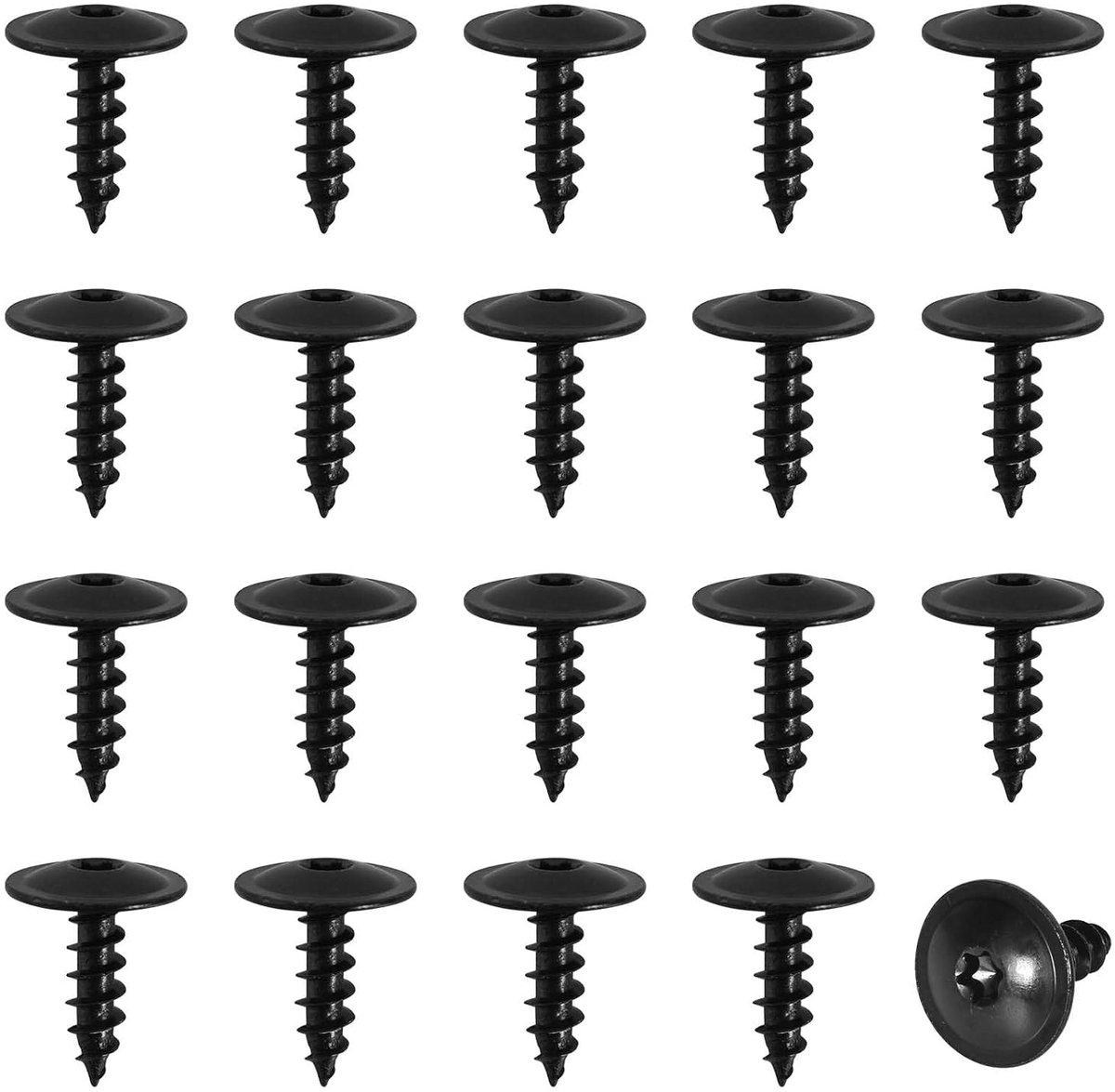 50 Stuks Zelftappende Platen Schroeven 0.5 x 16mm - Manganese Staal, Zwart, Plat Hoofd voor Auto Carrosserie, Bumper en Chassis Bevestiging