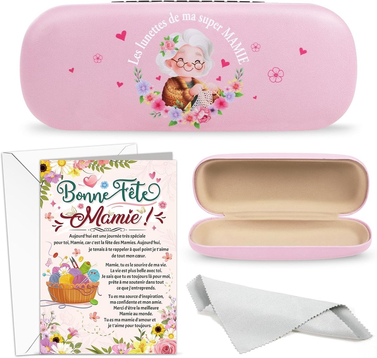 Harde brillenkoker voor grootmoeder, ideaal als cadeau voor oma, geschikt voor verschillende brillen, Roze, One Size