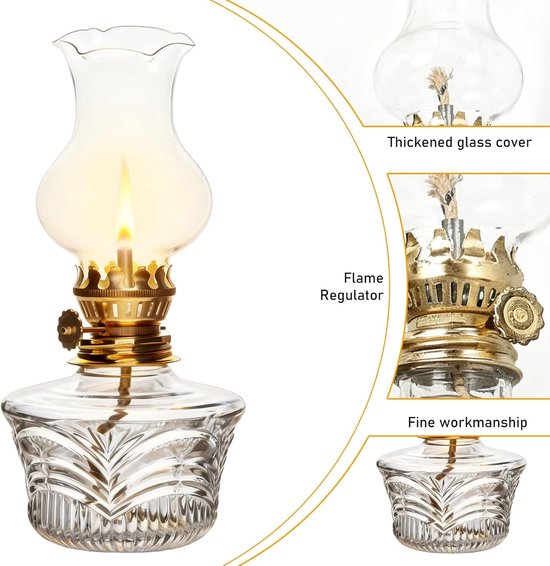 Retro Petroleum Lichten Set van 2, 18 cm Glazen Olielampen met Verstelbare Vlam, Stijlvolle Stormlamp voor Woonkamer en Tuin Decoratie — afbeelding 2