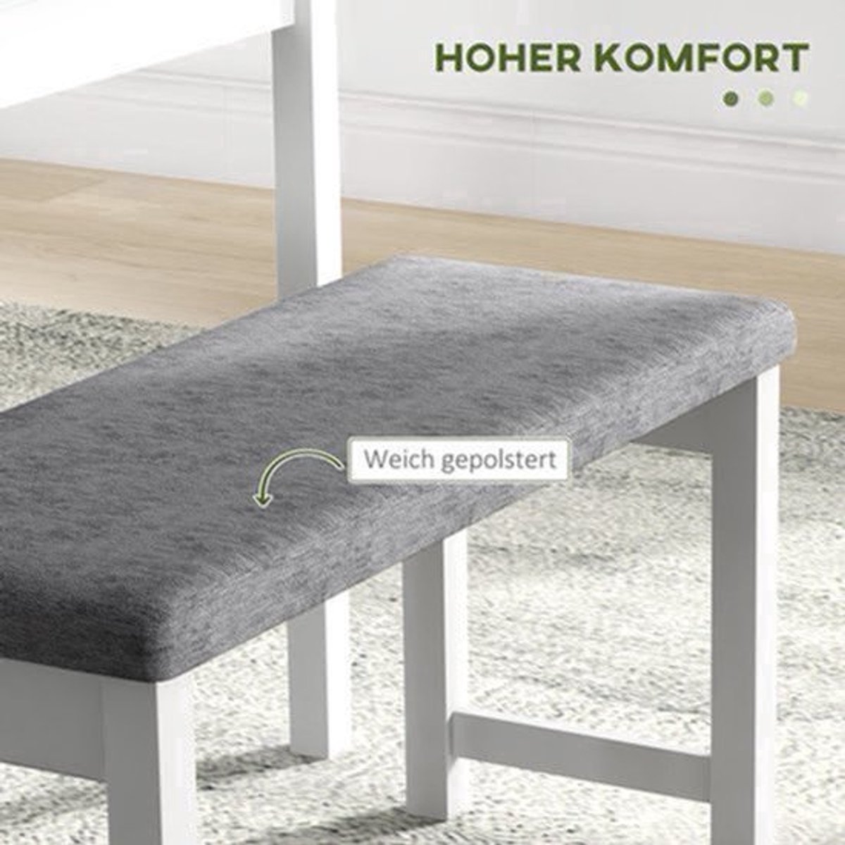 4-delige Eettafelset – Eettafel Met Bank – Stoelenset – Zitgroep – Tafel Met Stoelen – Grijs Wit – Ruimtebesparend Ontwerp – Comfortabele Zitplaatsen