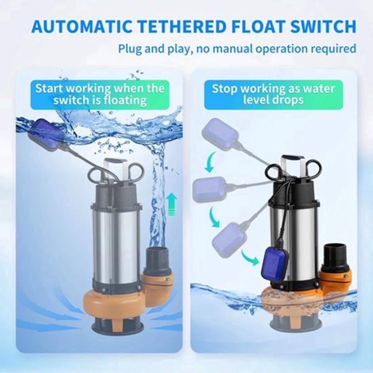 Afvalwaterpomp - Dompelpomp - Schoonwaterpomp - 1100W 1.5HP Voor Het Pompen Van Water Uit Zwembaden, Kelders En Hot Tubs - Zilver
