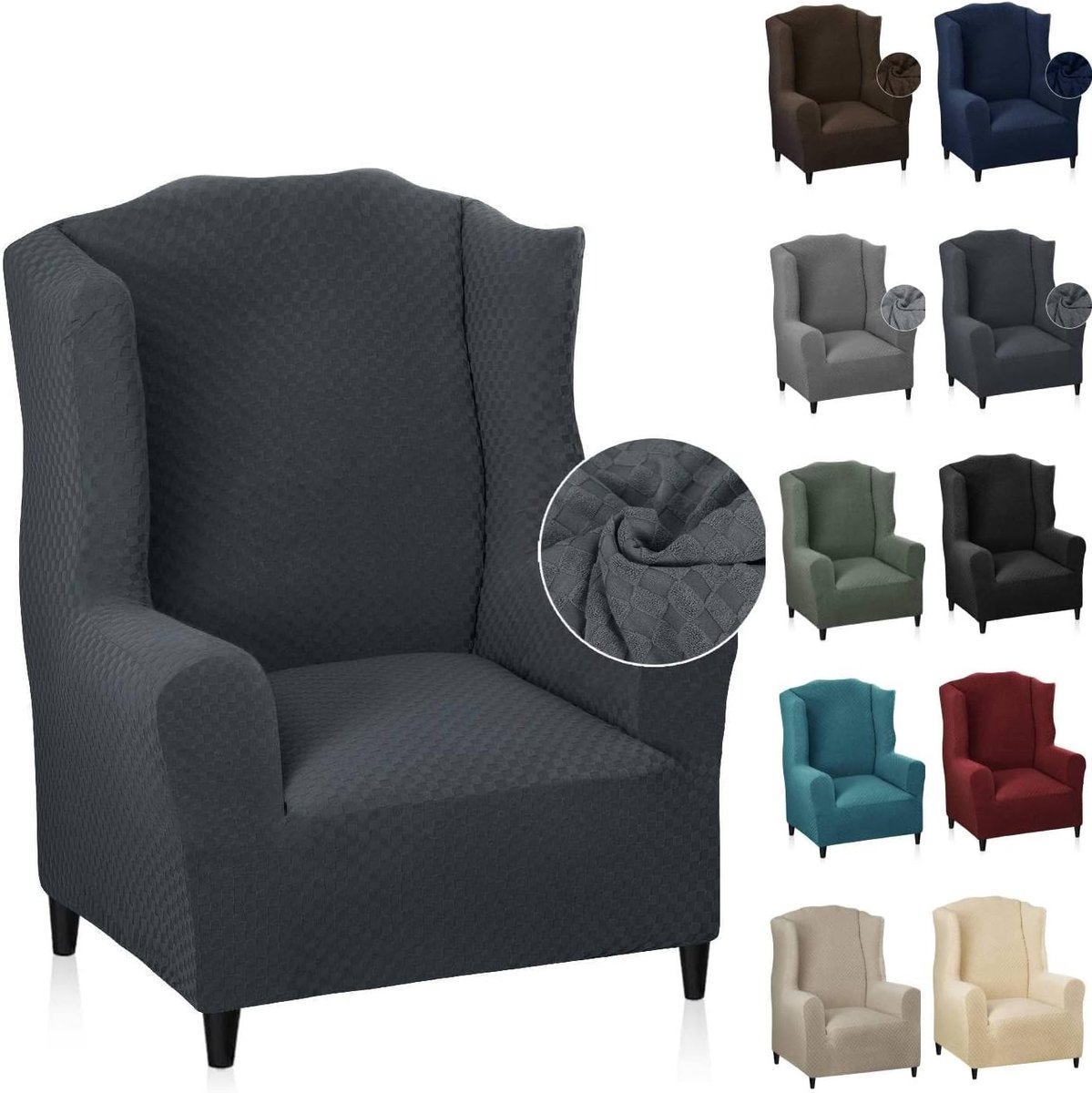 Fauteuilhoes - Donkergrijs - Jacquard Stretchstof - Voor Vleugelstoelen