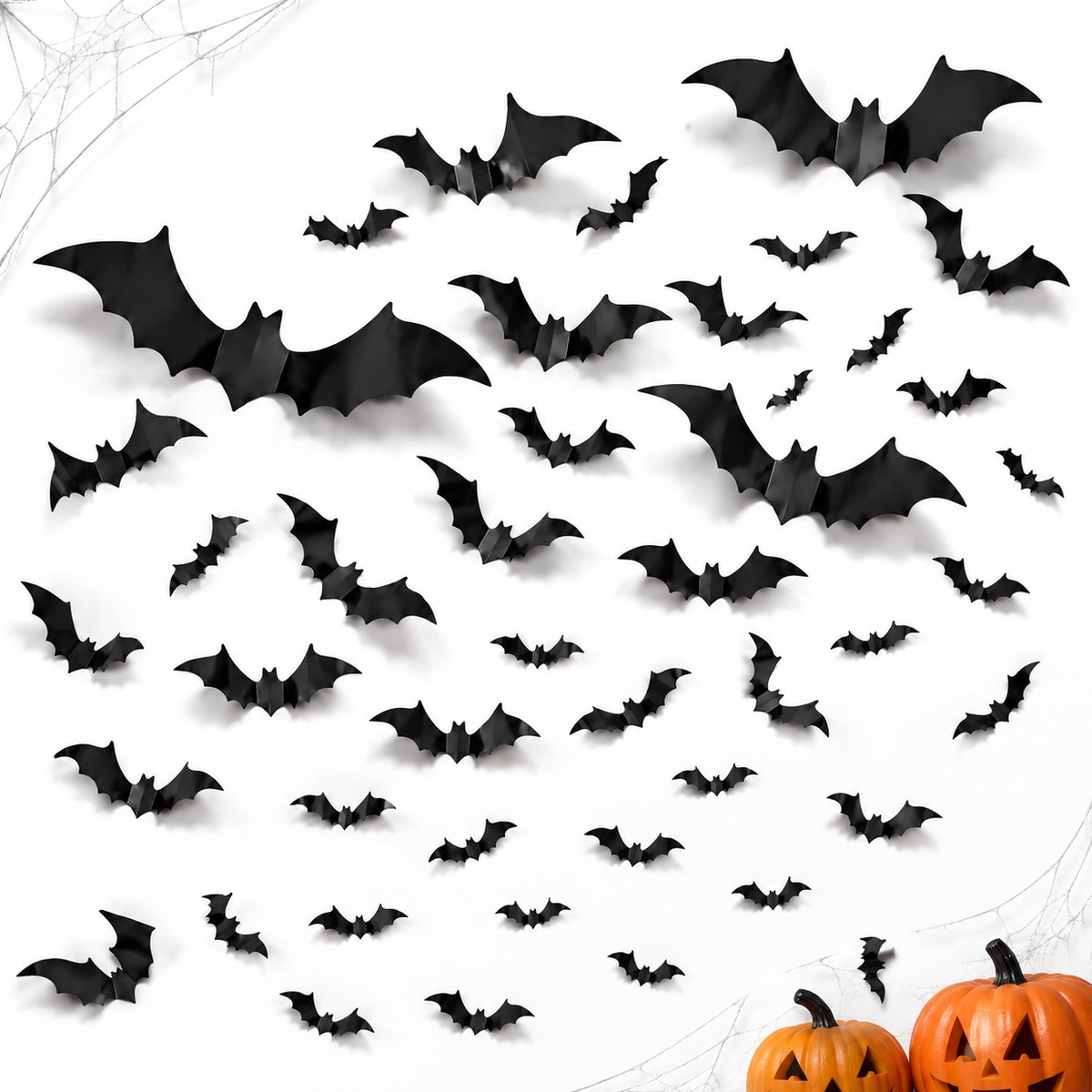 VHV-Vleermuis muurstickers 60 stuks - Zelfklevende 3D Halloween decoratie - Vier maten - Wanddecoratie voor muur, deur en raam - Halloween decoratie - Zwart