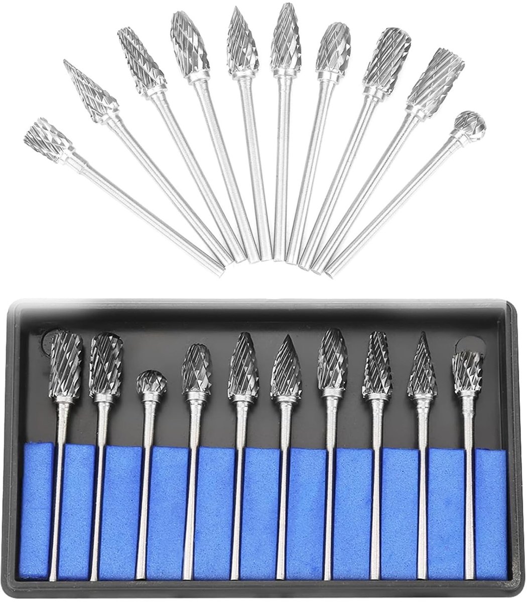 Set van 10 Stuks Tungsten Carbide Freesjes voor Die Grinder, Rotatiefiles voor Metaalbewerking en Precisie Snijgereedschap 2.35 x 6 mm