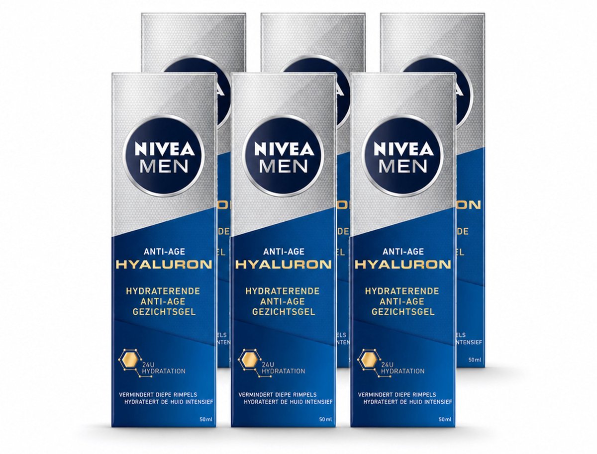 6 x NIVEA MEN - Anti-Age - Hydraterende Gezichtsgel met Hyaluron - 50 ml - Voordeelverpakking - 6 stuks