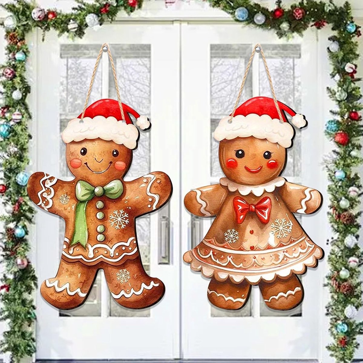 Kerstdeuren versieren met schattige peperkoekmannen, set van 2, 30 × 20 cm, ideale kerstdecoratie voor binnen en buiten, vrolijke kerstdeurbanners