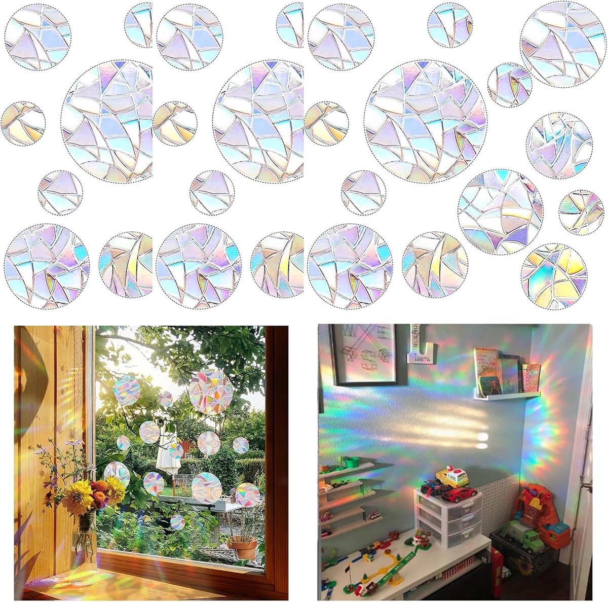 Set van 39 Ronde Prisma Raamstickers - PVC Anti-Collisie Stickers voor Deuren en Ramen, Zonvangers voor Woonkamer en Slaapkamer