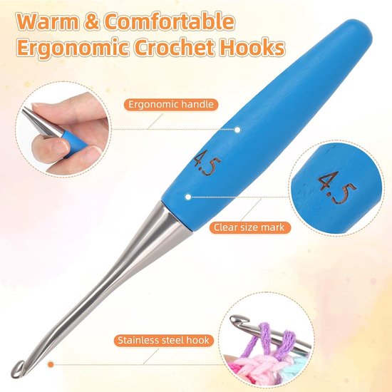 Ergonomische Haaknaald 4.5mm van Beukenhout, Rvs Haaknaalden voor Beginners, Ideaal voor Haken van Mutsen en Creatieve Projecten — afbeelding 5