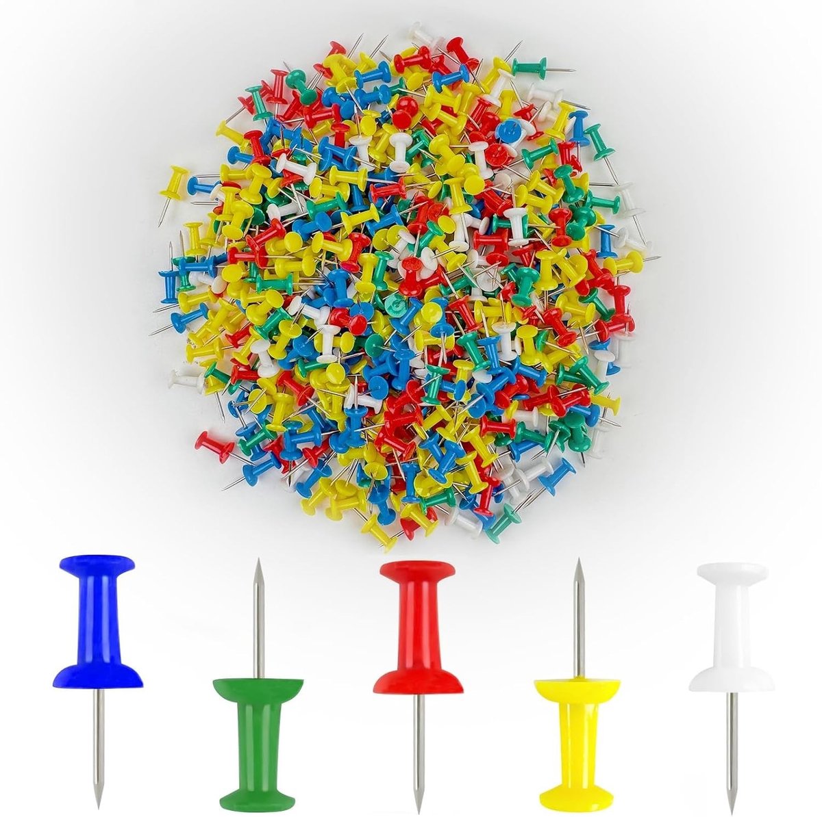 Kleurige duimspijkers set van 50 stuks, 22 mm lang, plastic kop met metalen punt, ideaal voor kantoor en school